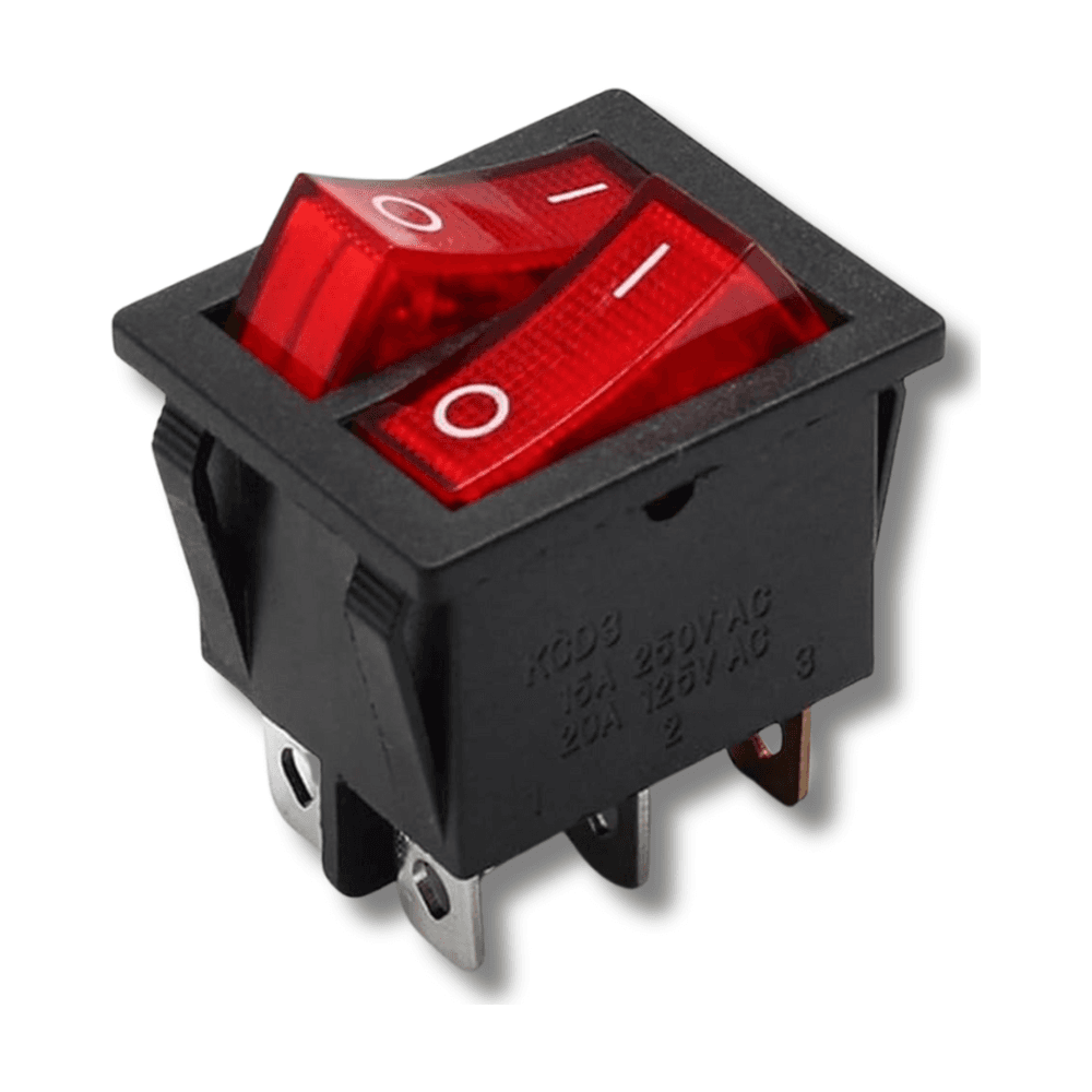 مفتاح روكر مزدوج KCD4 6 أرجل بإضاءة حمراء 15A | 250V