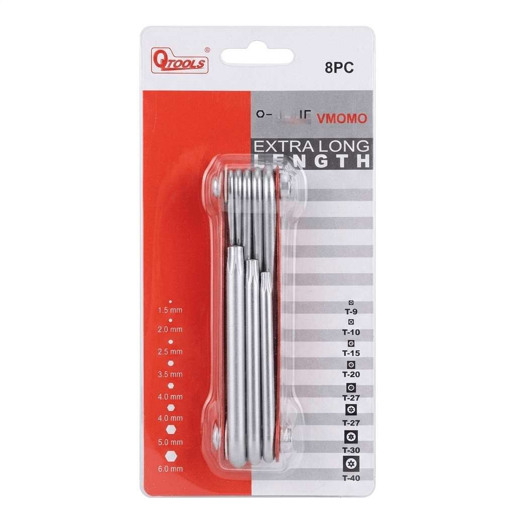 طقم مفاتيح نجمة (Torx) طويل قابل للطي 8 قطع